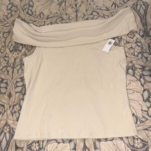 Old Navy Off-Shoulder Ribbed Tank Top in Cream